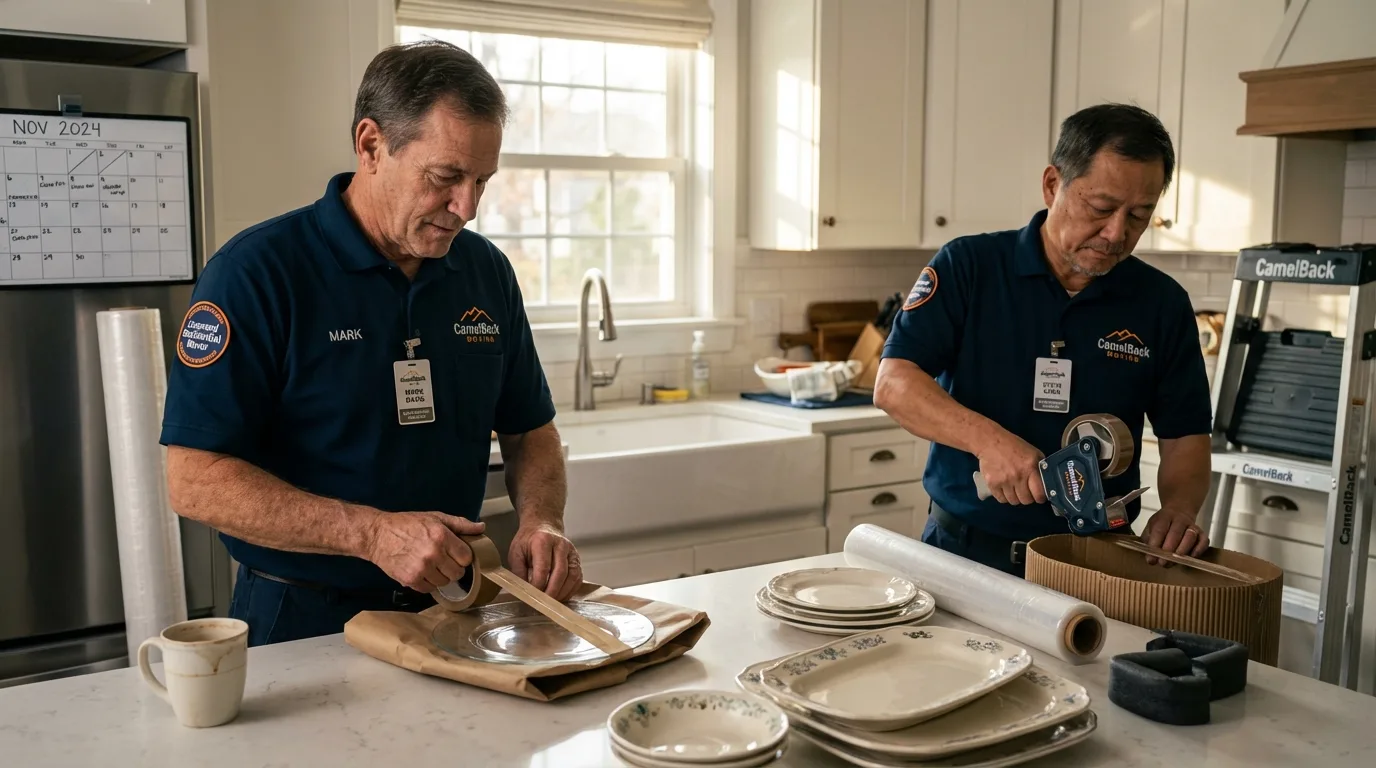 Professional crew packing kitchen dishware in Villas, NJ